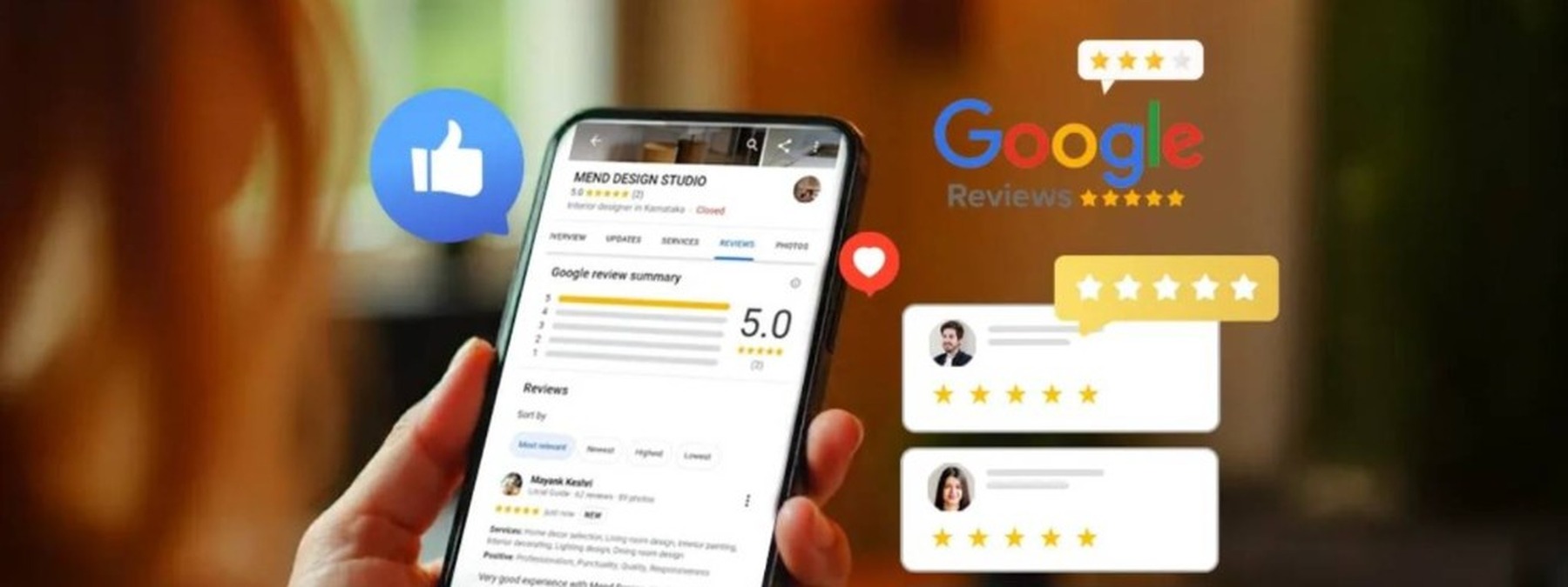 Google review stars and customer feedback visual for local businesses