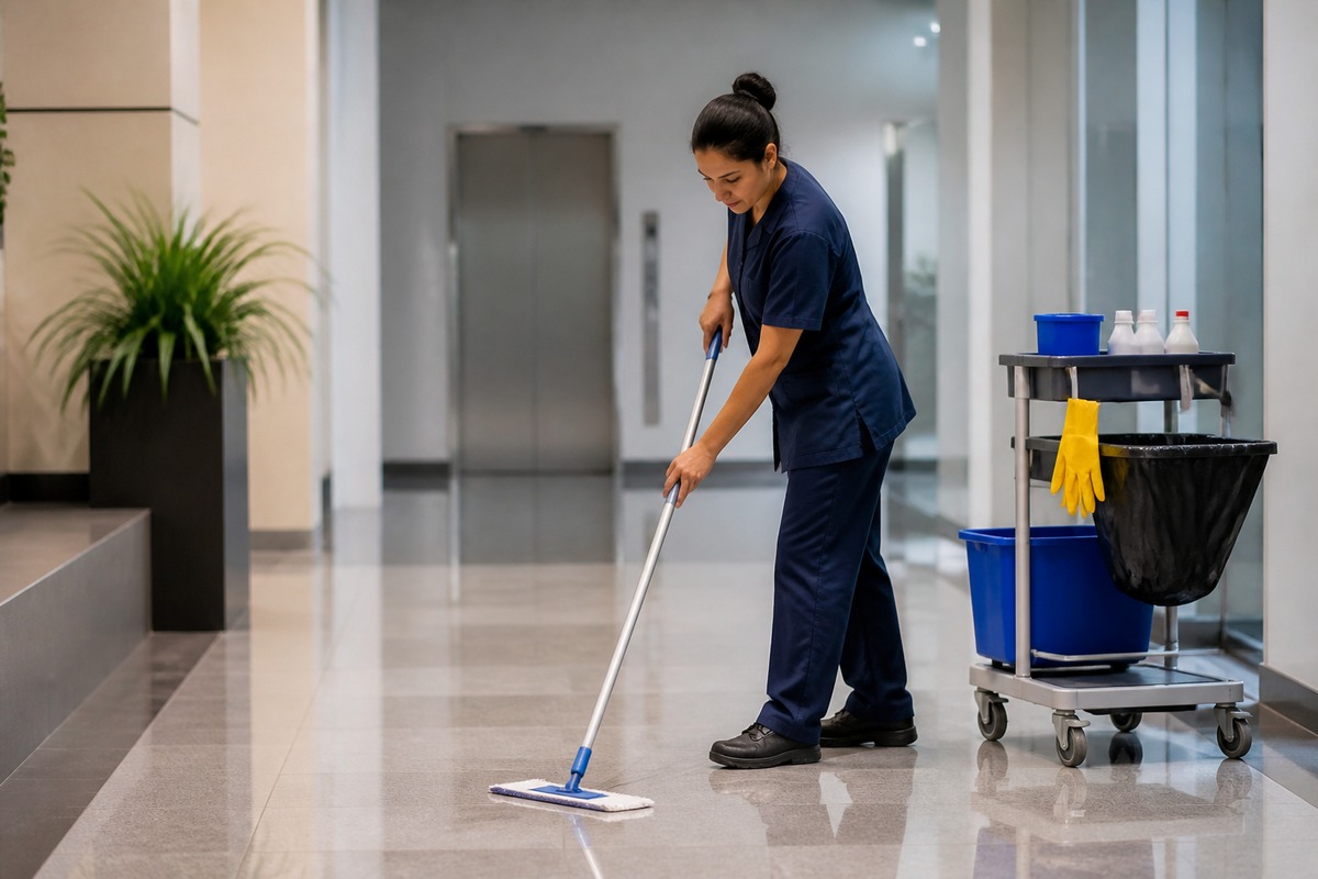 Professional cleaner working inside a residential property