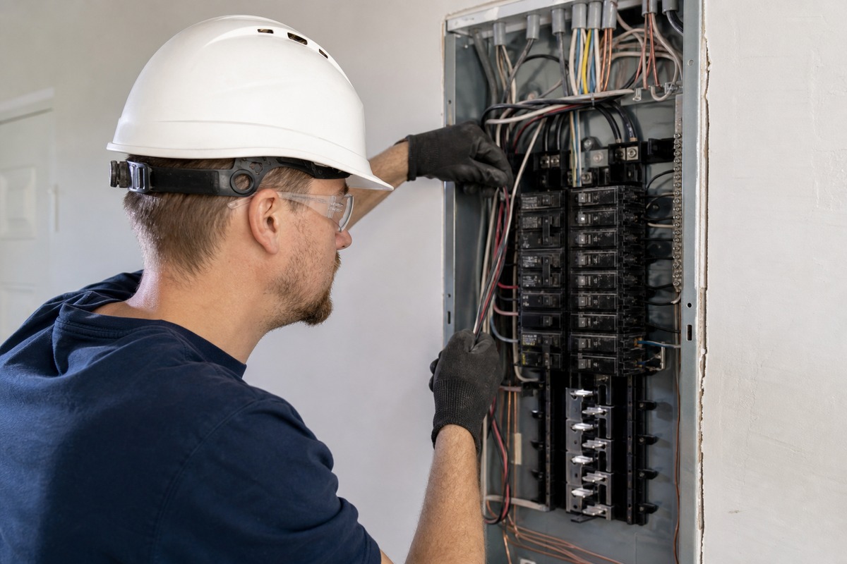 Electrician working on residential electrical installation
