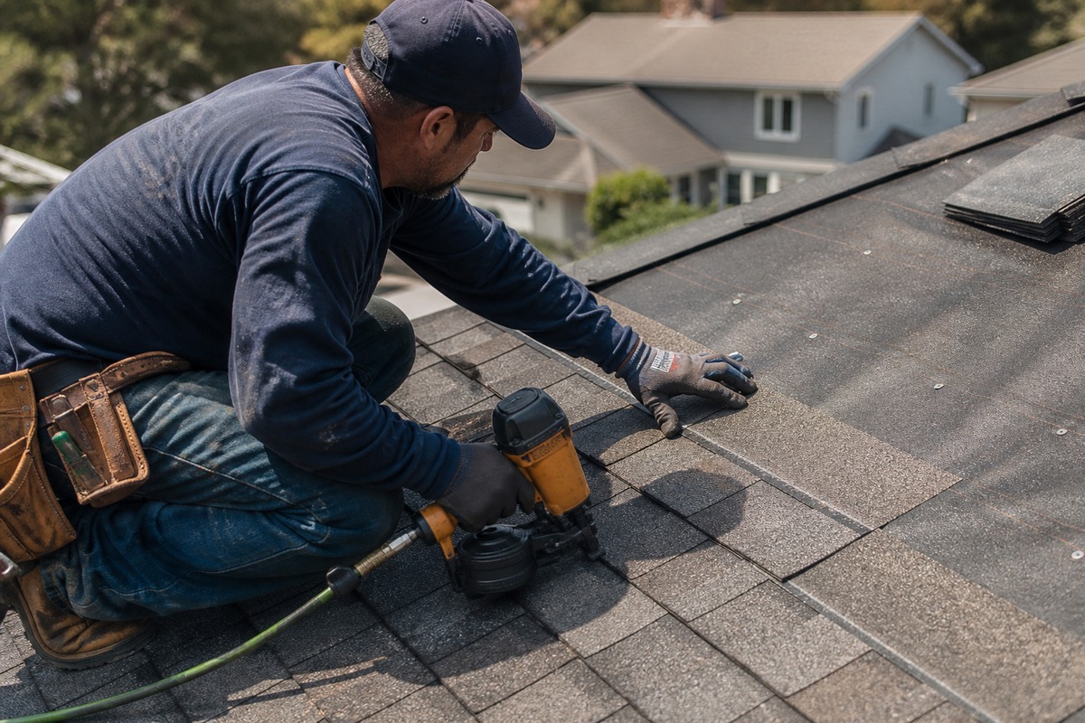 Roofer working on a residential roof