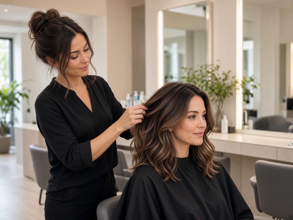 Ladies beauty salon stylist providing hair care for a female client
