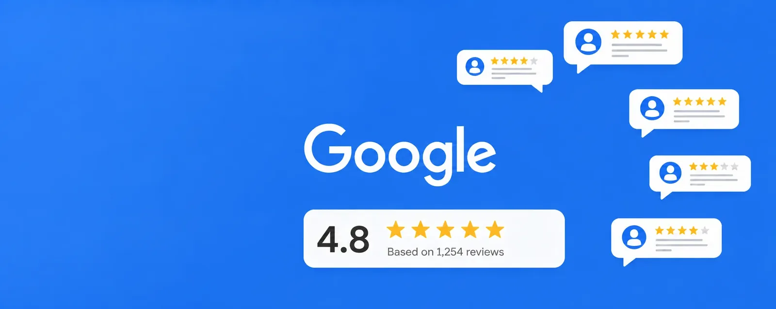 Illustrated Google Reviews service banner with star rating graphics